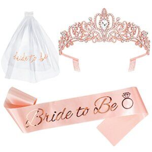 ✨ Bride to Be Sash, Veil, Tiara Crown Set (3pc) Bridal, Bachelorette, Engagement